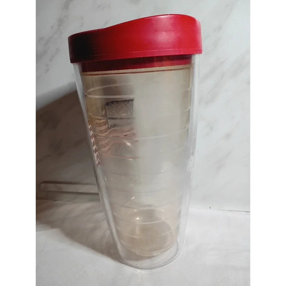 American Tumbler 22oz USA Flag Insulated Travel Mug Red Lid Patriotic Clear Cup